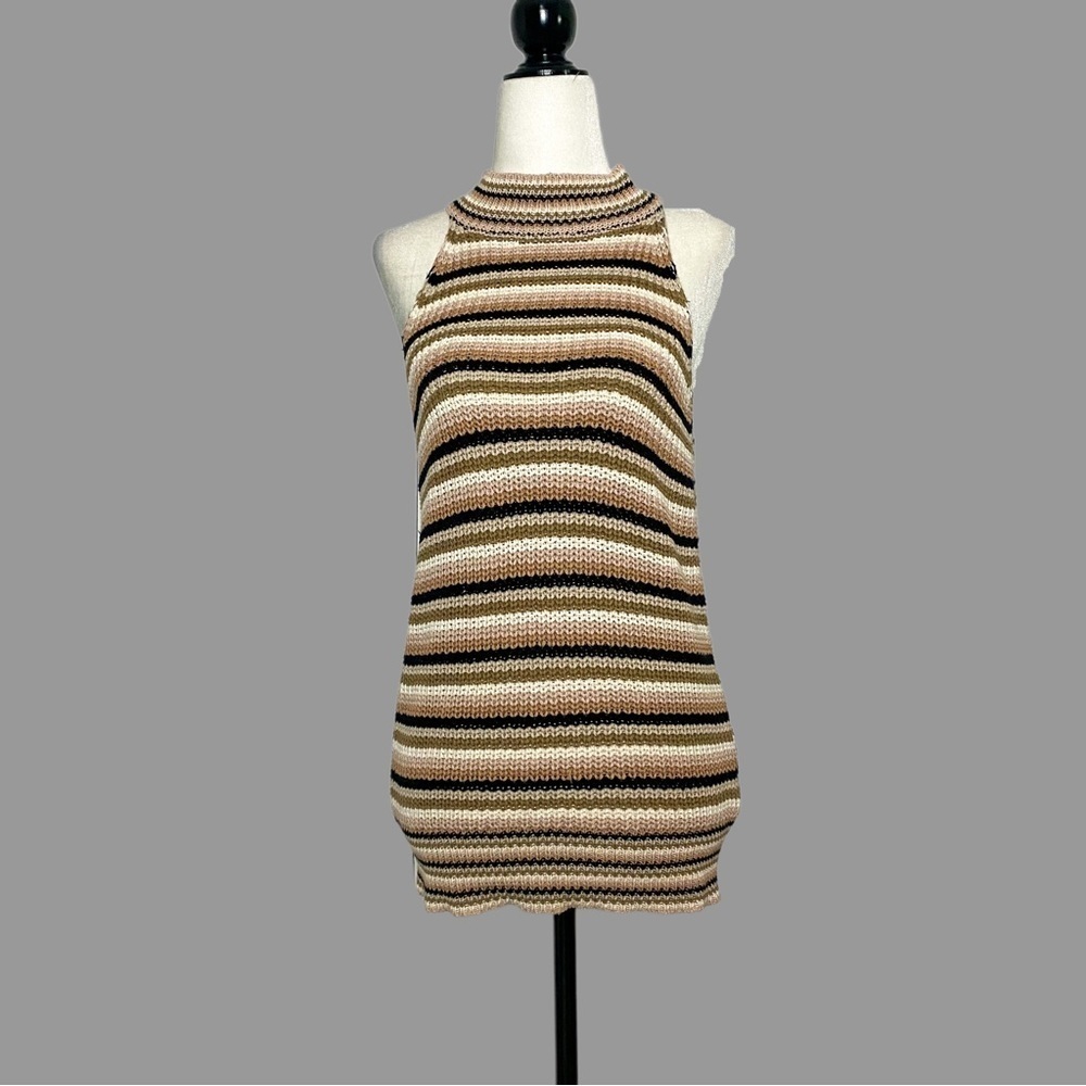 💛 S 💛 NWT Anthro Sweater Tank Neutral Horizontal Stripes Sleeveless